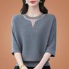 New Ice Silk Knitted Sweater with Medium Sleeves Loose Large Size Middle-aged and Elderly Women's Spring and Summer Style Top
