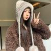Winter Hat Girl Cute Bear Plush Hat Windproof and Warm Integrated Hat Hairball Cold-proof Knitted Hat