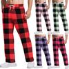 Men's Casual Pants With Pockets | Stripe Checkered Printed, Loose Straight Leg, Elastic Waist With Drawstring For Daily & Casual Wear