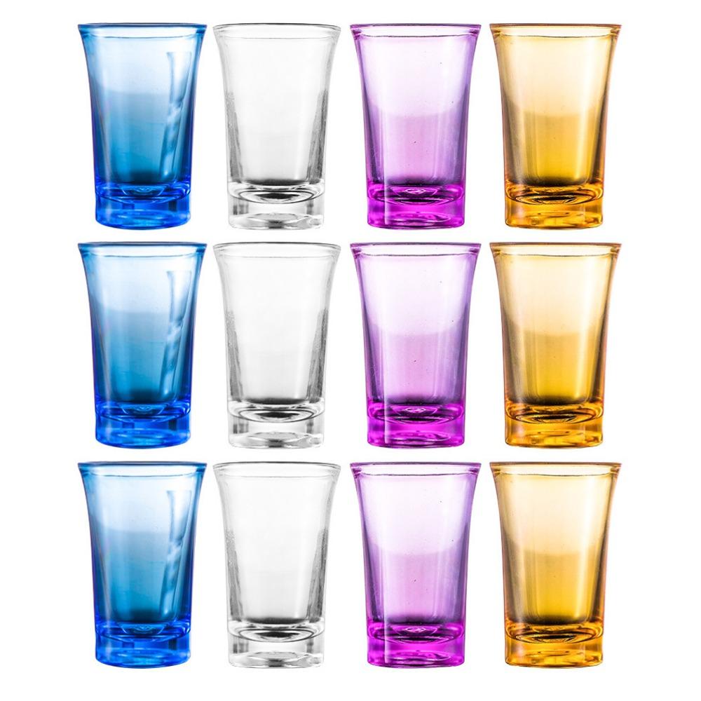 12pcs Unbreakable Multicolor Shot Glass Gradient Acrylic Whiskey & Tequila Glasses for Vodka Spirits & Cocktails Heavy Bottom Whiskey Shot Glass
