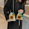 Drawstring Sunflower Shoulder Bag Knitted Sunflower Knitted Bag Handwoven Knit Bag  Girl Gift