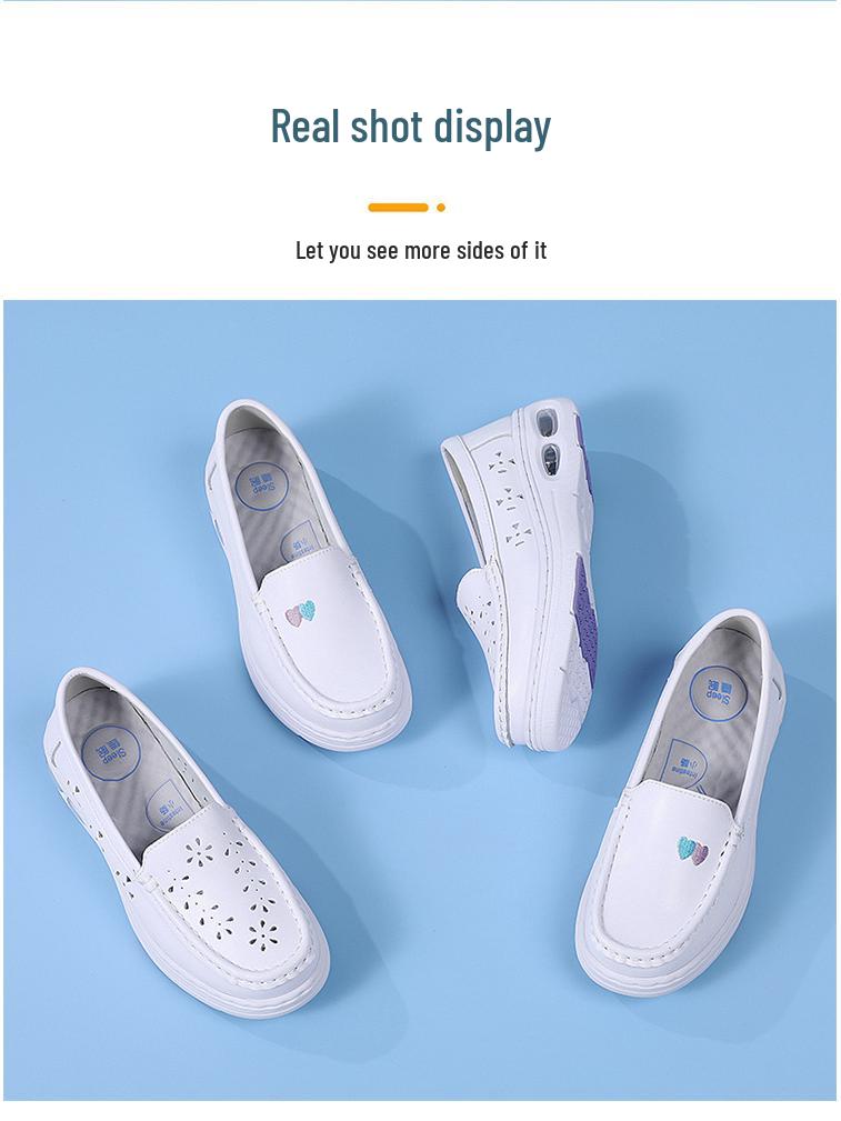 Summer Non-Slip Leather Nurse Shoes: Double Air Cushion, Thick Soft Sole, Breathable, Comfortable for Medical Work