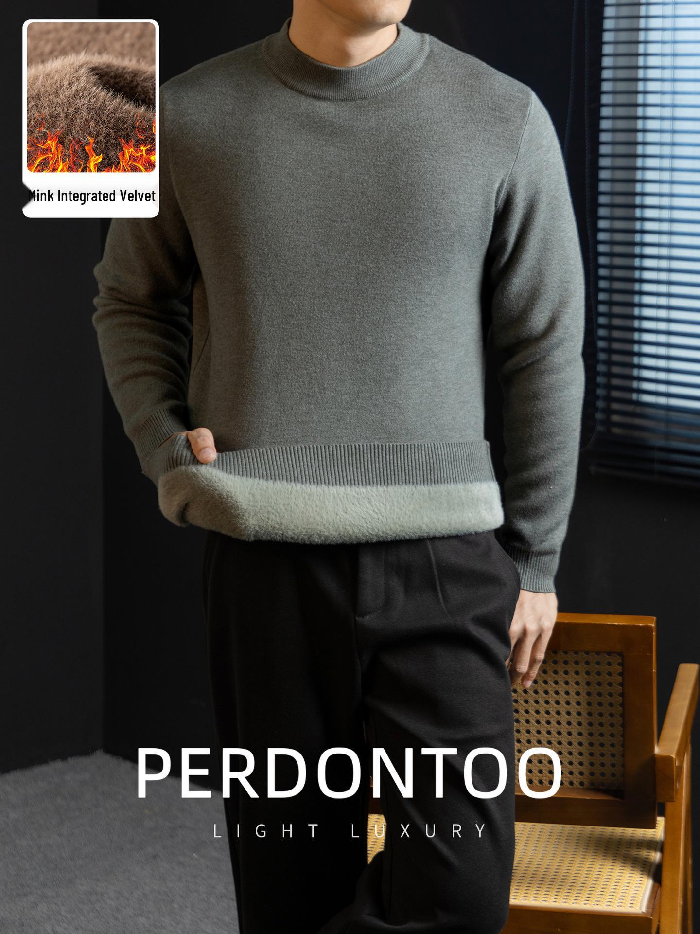 Men s Self-Heating Thick Mink Velvet Sweater with Ribbed Half-High Collar for Autumn/Winter XX-Large