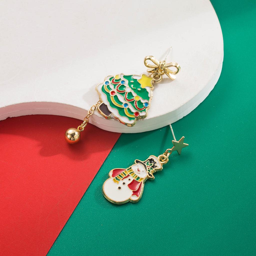 Christmas Series Alloy Oil Drop Christmas Tree Gingerbread Man Earrings for Women Simple Versatile Ear Jewelry