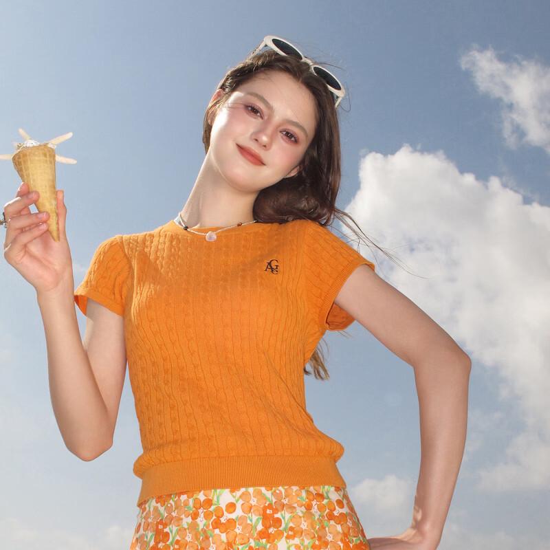 Sancai 2026 Summer Embroidered Short Sleeve Cable Knit Pullover