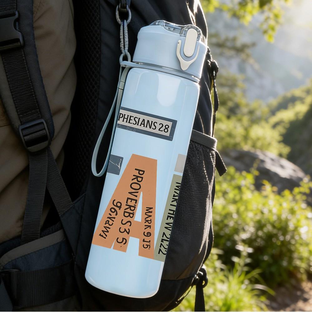 1PC Faith Multi Tone Block Letter 750ml Color Plastic Sports Water Bottle Leakproof Flip Straw Lid Suitable for Sports Office Home Use
