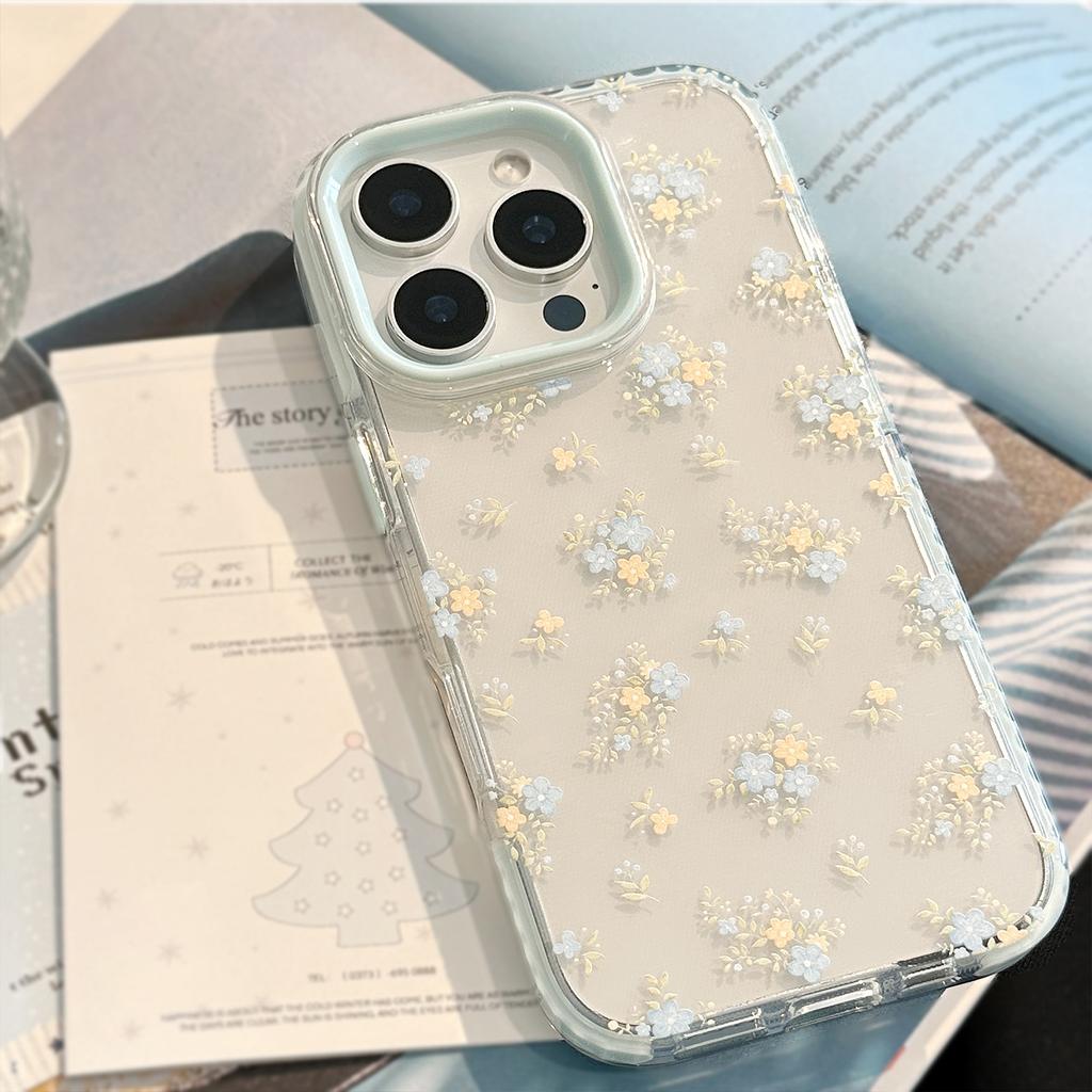 Temperament Blue and Yellow Flowers Suitable for IPhone16promax Apple 15 Mobile Phone Case 14 Small Fresh 13 Transparent 11 Soft