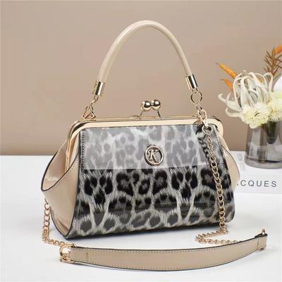 Fashion Shiny Leather Women's Handbag Texture Leopard Shoulder Smooth Crossbody Bag Korean Version Chain Women's Banquet Bag