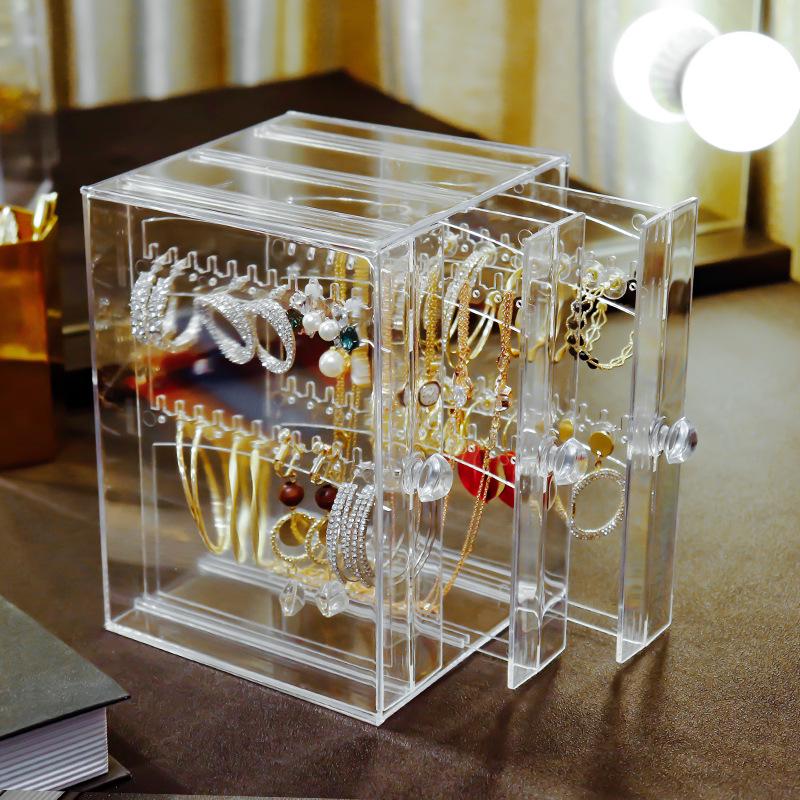 Acrylic Dustproof Earring and Necklace Organizer Box - Transparent Japanese Hanging Rack