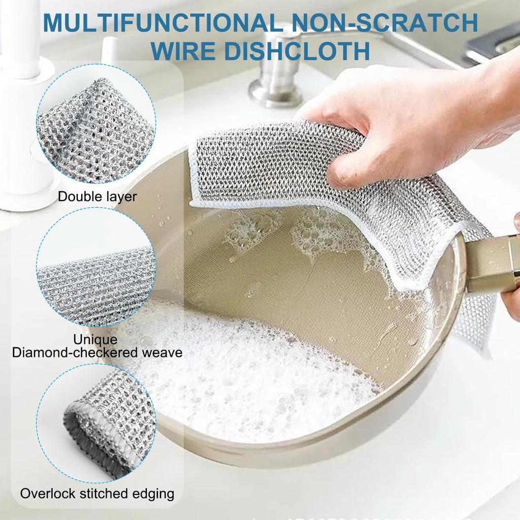 Multipurpose Wire Dishwashing Rags 10PCS Scrub Dish Cloths Reusable Cleaning Cloths For Wet And Dry Multifunctional Dish Washing