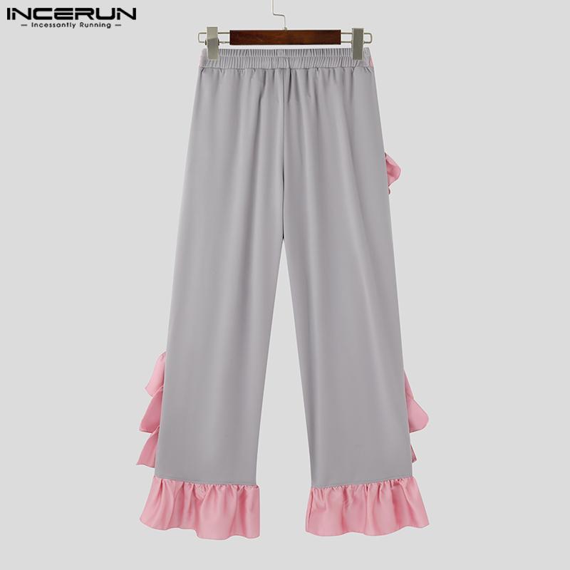 INCERUN Męskie spodnie typu bandage z elastycznym pasem i falbaną, długie, haremowe