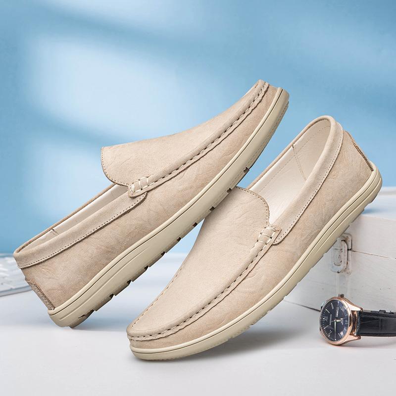 Handmade Genuine Leather Mens Shoes Sping Autumn Business Men Casual Shoes Fashion Lightweight Loafers Walking Slip-On Footwear