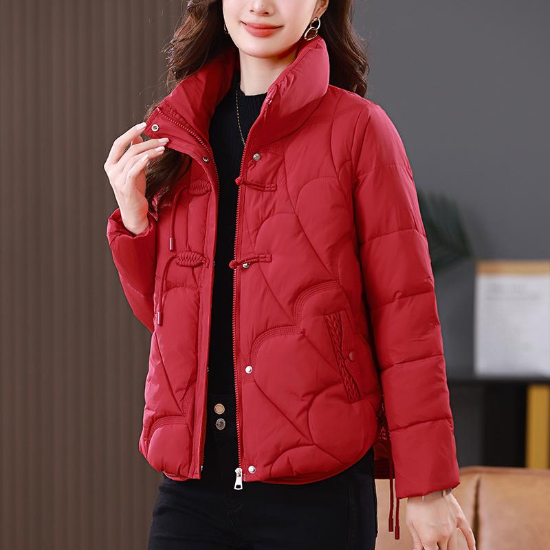 

Женская зимняя куртка в стиле ретро с китайским воротником-стойкой, 2024 L (115-125 jin) красный