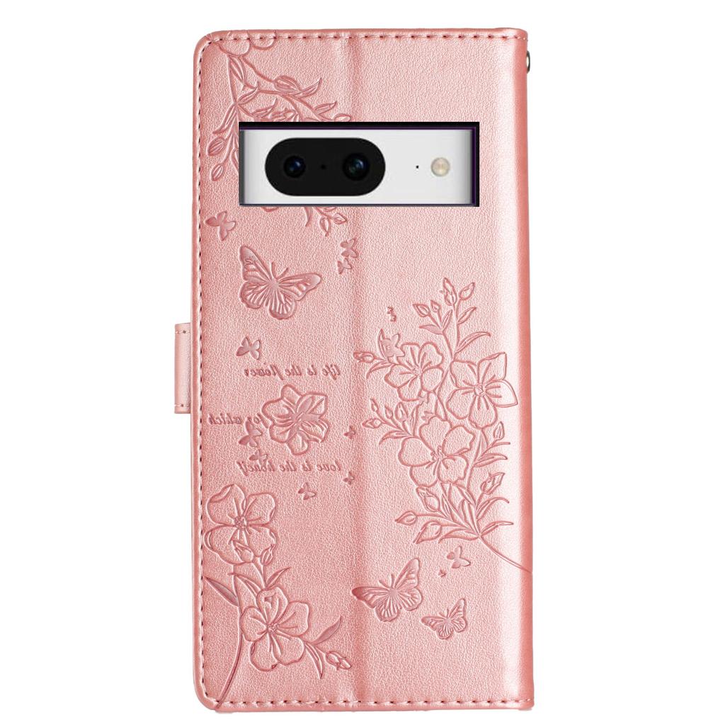 For Google Pixel 8 Protective Case Butterfly Floral Imprint Leather Wallet Phone Cover