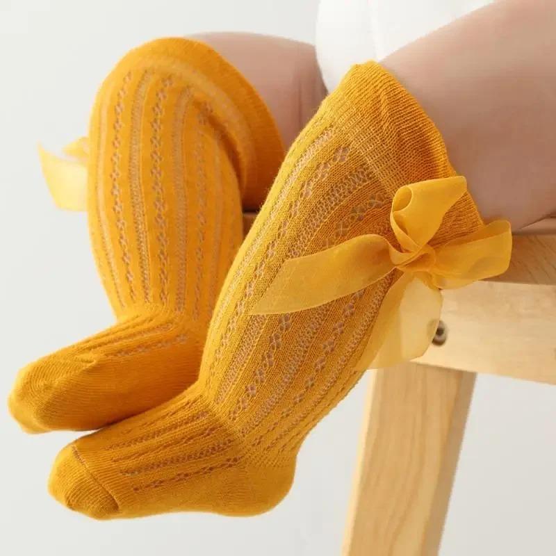1 Paar Einfarbige Kindersocken mit Schleifen Baumwolle Babymädchen Socken Baby Kleinkind Schleife In Röhrensocken Kind Hohlstricksocke 0-2J Baby