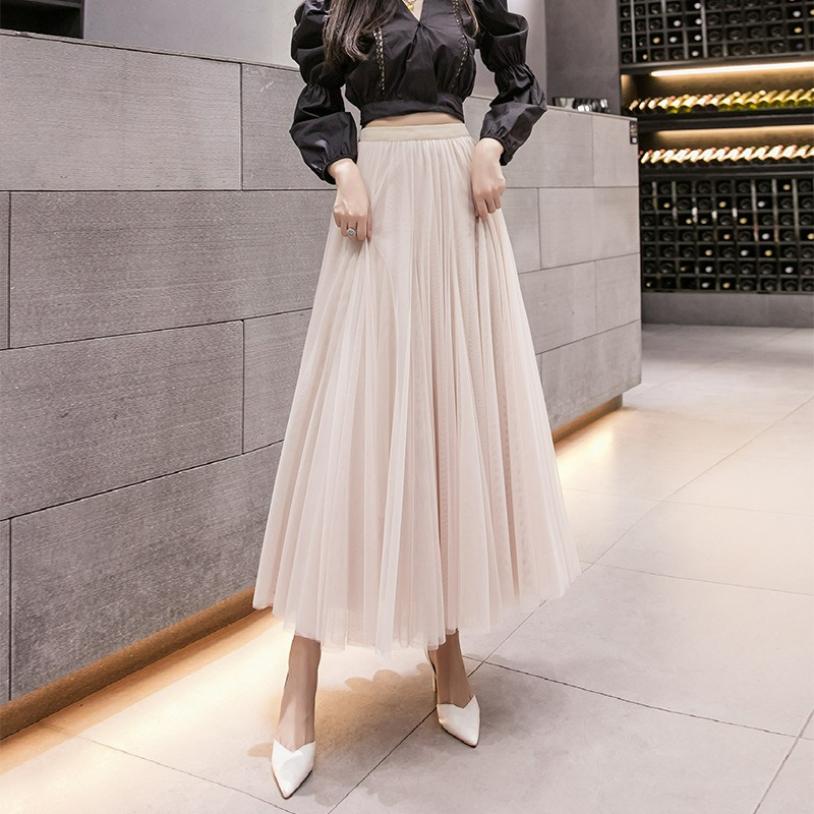 

Half-length Skirt Female Super Fairy Big Swing High Waist Spring and Summer Gauze Skirt Three-layer Mid-length Half-length Skirt onesize абрикосовий