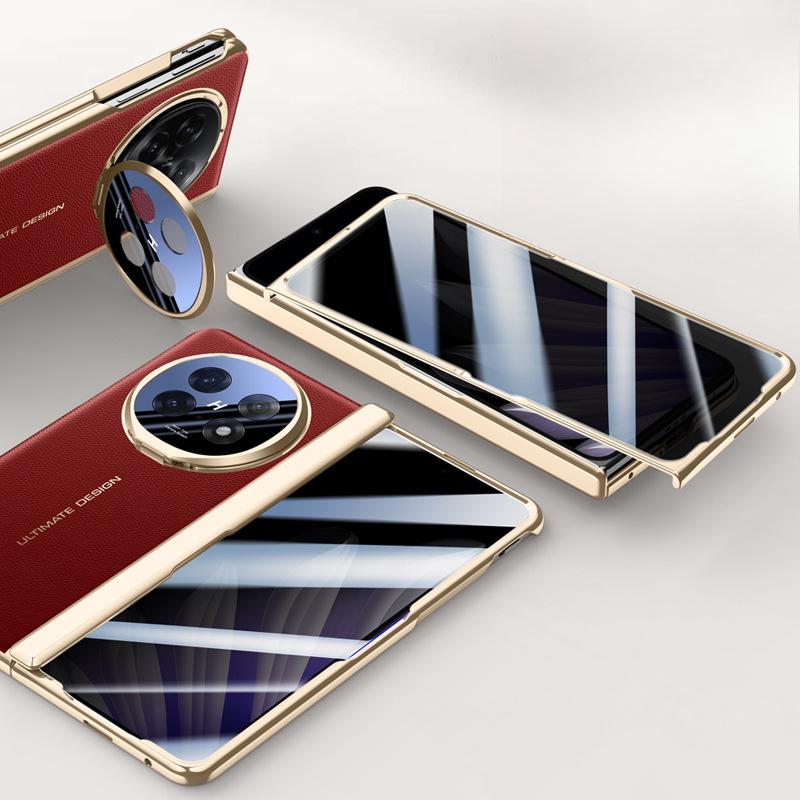 Suitable for Oppofindn5 Phone Case Film Integrated Electroplated Lens Bracket N5 Folding Full Package Central Axis Hinge Leather Case