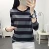Plus Size Long Sleeve Striped T-Shirt Women's Loose-Fit Slimming Crew Neck Top for Spring Autumn