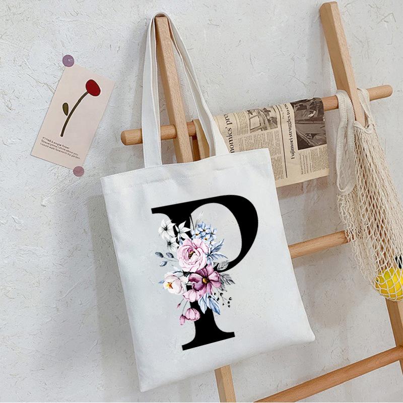 Alphabet24 Letter Print Student Portable Canvas Bag Tote Bag Large Capacity Messenger Bag
