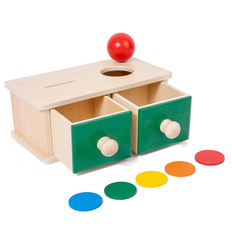 Montessori Wooden Drawer Box Early Education Textile Drum Pressure Ball and Puzzle Toys for Kindergarten