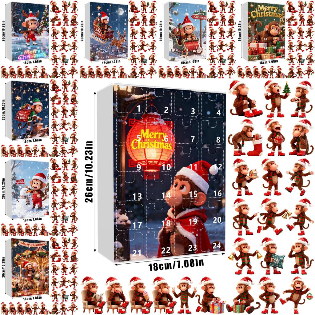 Christmas Countdown Blind Box With Monkey Christmas Tree Ornaments For Holiday Decor