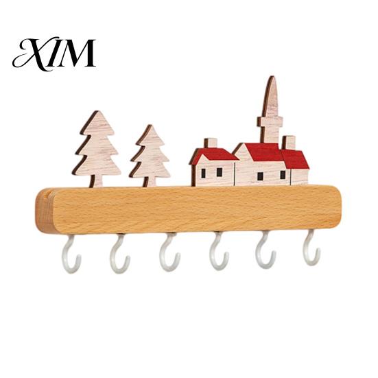 Multi Purpose Wall Mount Rack Key Holder with 6 Hooks, Solid Wood Entryway Organizer Rack, Decorative Hooks for Home Mounted Space Saving Hook