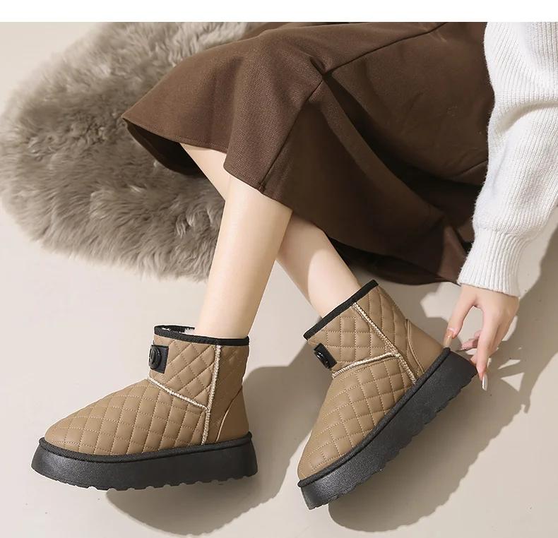 Fashion Women Snow Boots Warm Plush Slip-on Solid Fashion Female Ankle Boot Ladies Winter Comfortable Shoes Non-slip