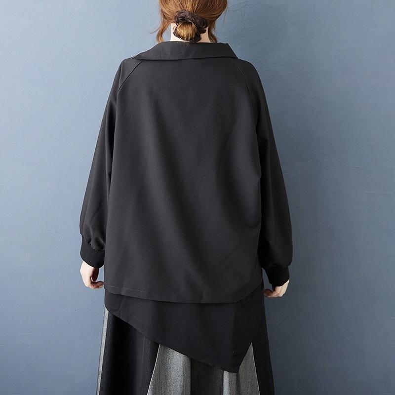 long sleeve oversized Black vintage Casual loose spring autumn t shirt tops Women t-shirt