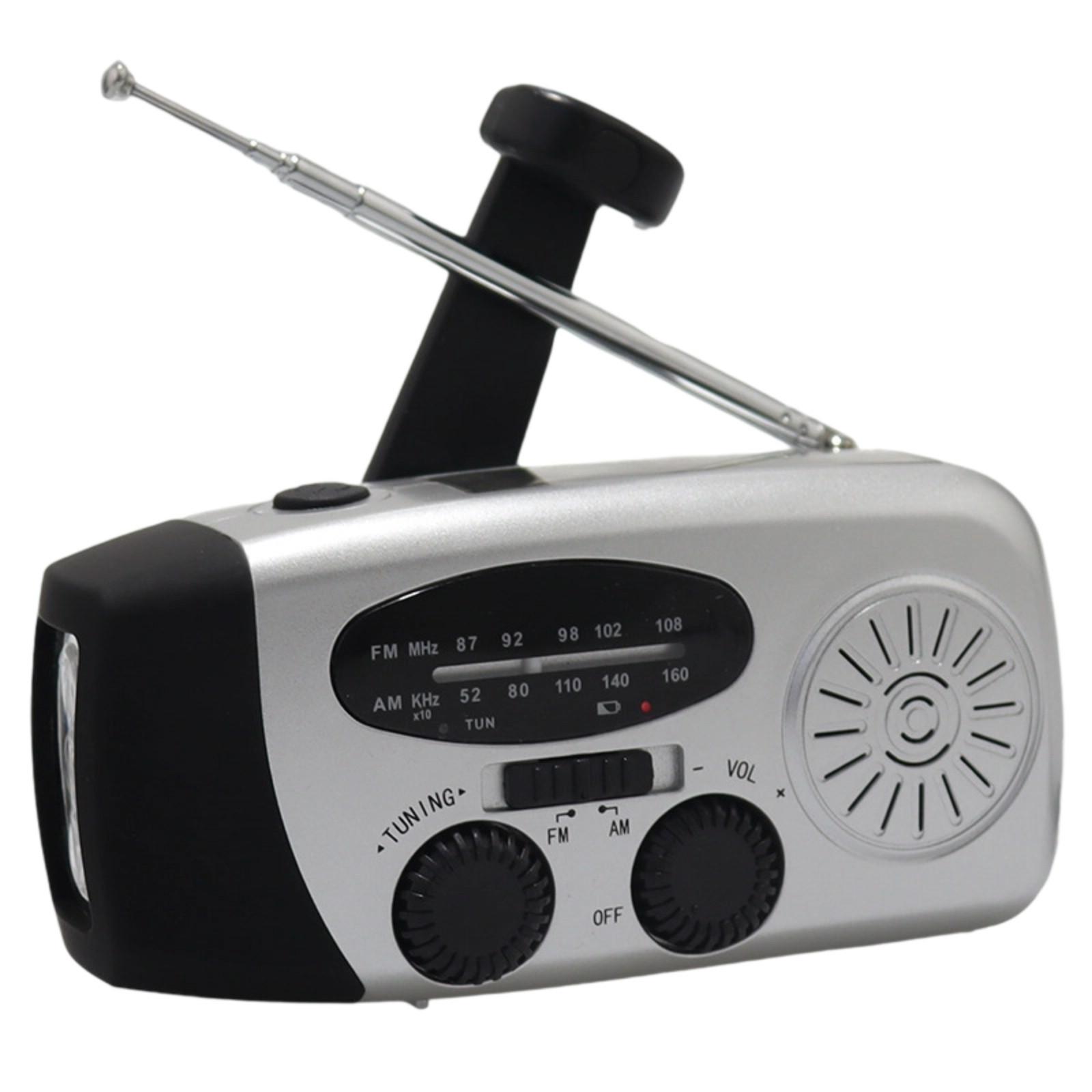 

Уличное радио на солнечных батареях, радио с заводной ручкой, наружное радио с аккумулятором 1200 мАч, с AM/FM-радиоприемником, со светодиодным фонариком/сигналом SOS One Size серебряный