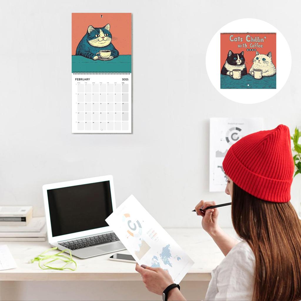 Cat Calendar - Relax With Cats And Coffee, Paper Calendar, Home Decoration, Wall Calendar, Paper