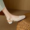 Krazing Pot Microfiber Weaving Summer Size 41 Med Heels Slingback Party Shoes Women Square Toe Gladiator Hollow Out Pumps