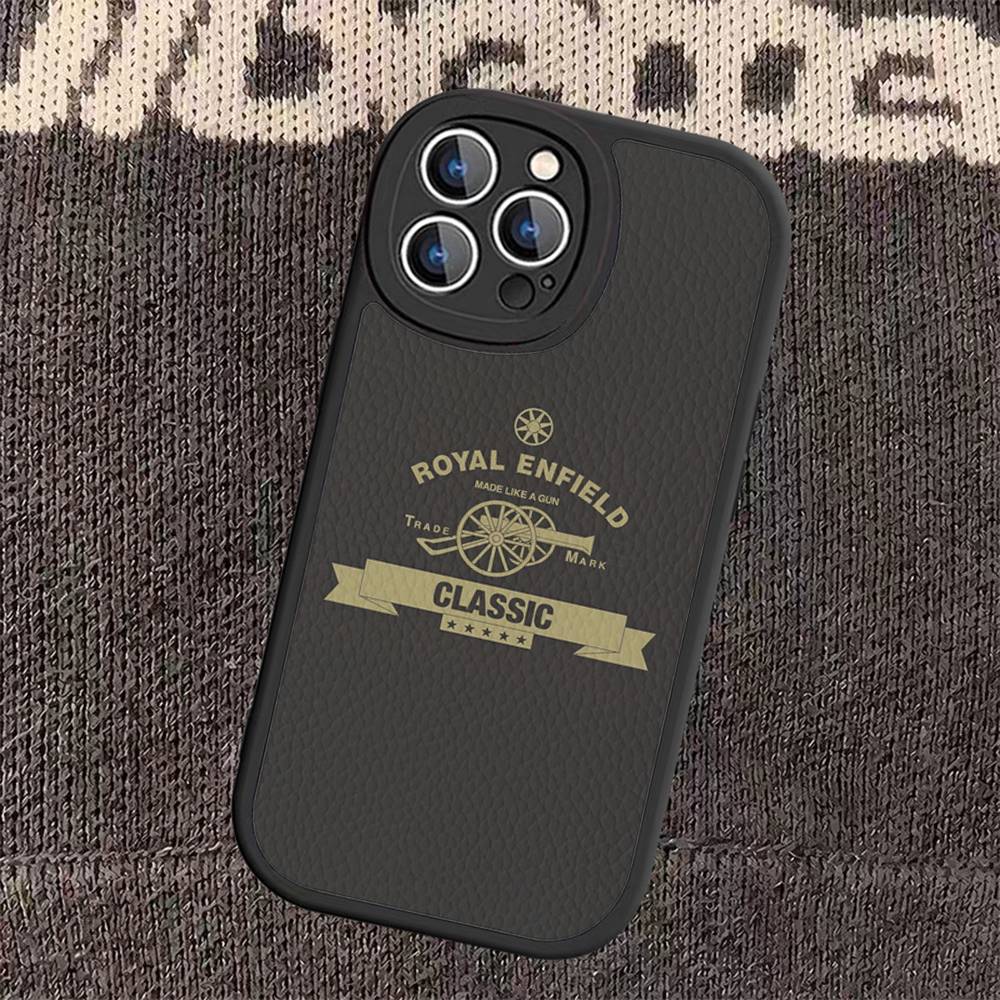 R-ROYALS E-ENFIELDS Logo Leather Phone Case For iphone 16 15 14 Plus 13 12 11 Pro Max Case