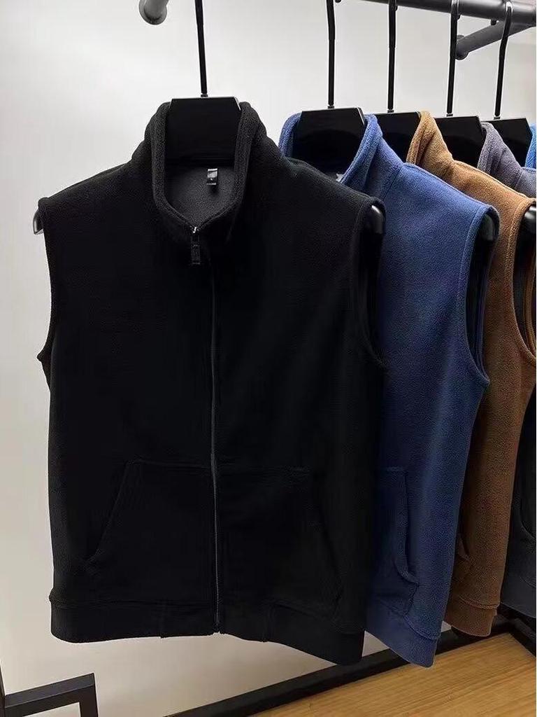 Men's Thick Berber Fleece Zipper Vest with Stand-Up Collar for Autumn/Winter