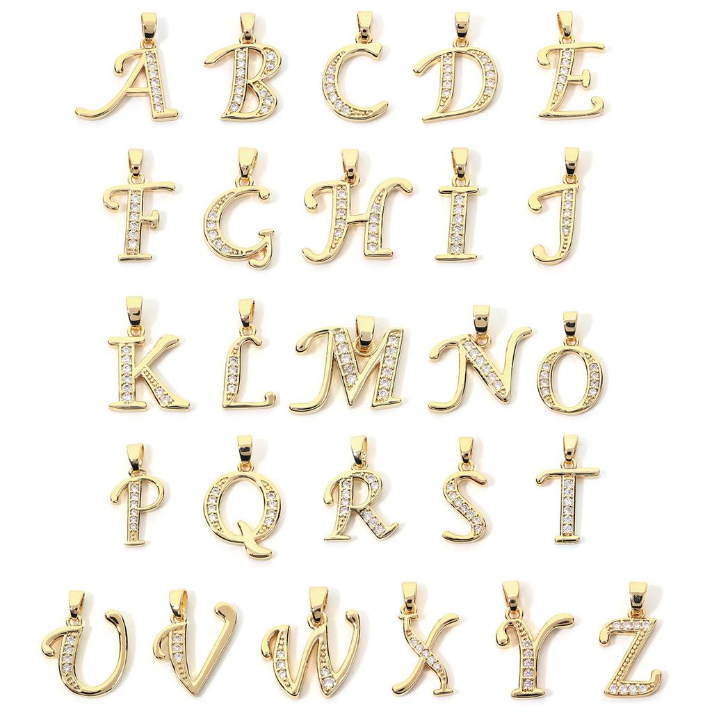 Fashion Gold Plated Letter Charms Alphabet A-Z Zircon Metal Letter Pendants For Jewelry Making DIY Bracelet Necklace Accessories