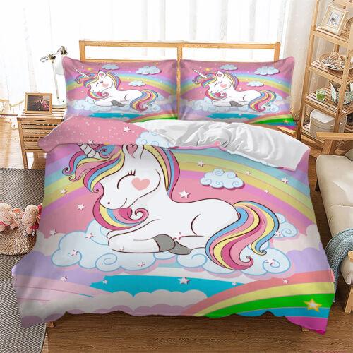 Unicorn Quilt Doona Duvet Cover Set Single Double Queen Size Bedding Kid Animal