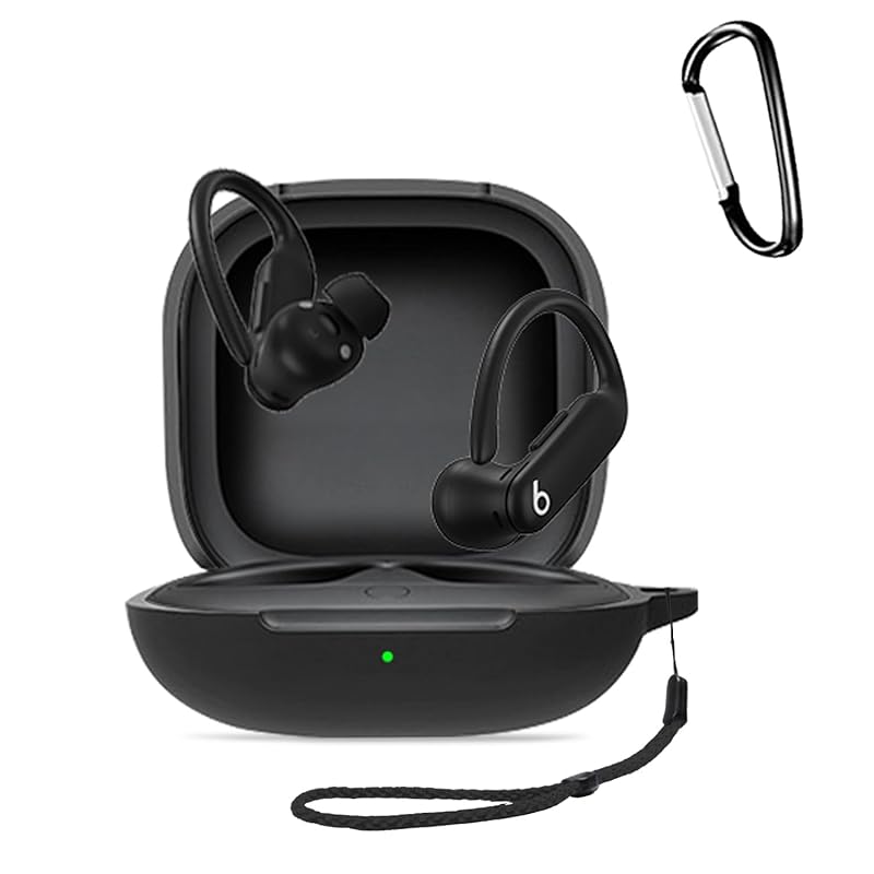 

For Powerbeats Pro 2 earphones for case Silicone protective case [HUKWIMO] with carabiner + strap visible led light Wireless charging compatible Full