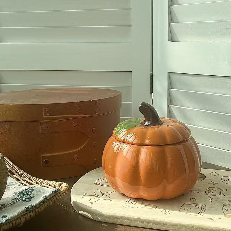 Керамическая тыквенная миска с крышкой, ручная роспись