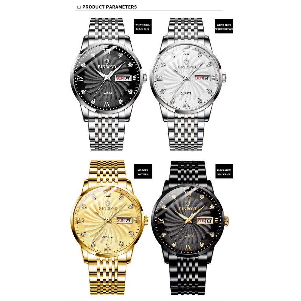 BINBOND Quartz Watches for Men Luxury Luminous Waterproof Precise Auto Date Week Display Men's Watch Casual Sturdy Reloj