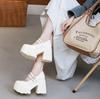 Fashion High Quality 11CM Patent Genuine Leather Breathable Buckle Platform Chunky Heels Pumps Summer Ankle Boots Mary Jane Casual Shoes