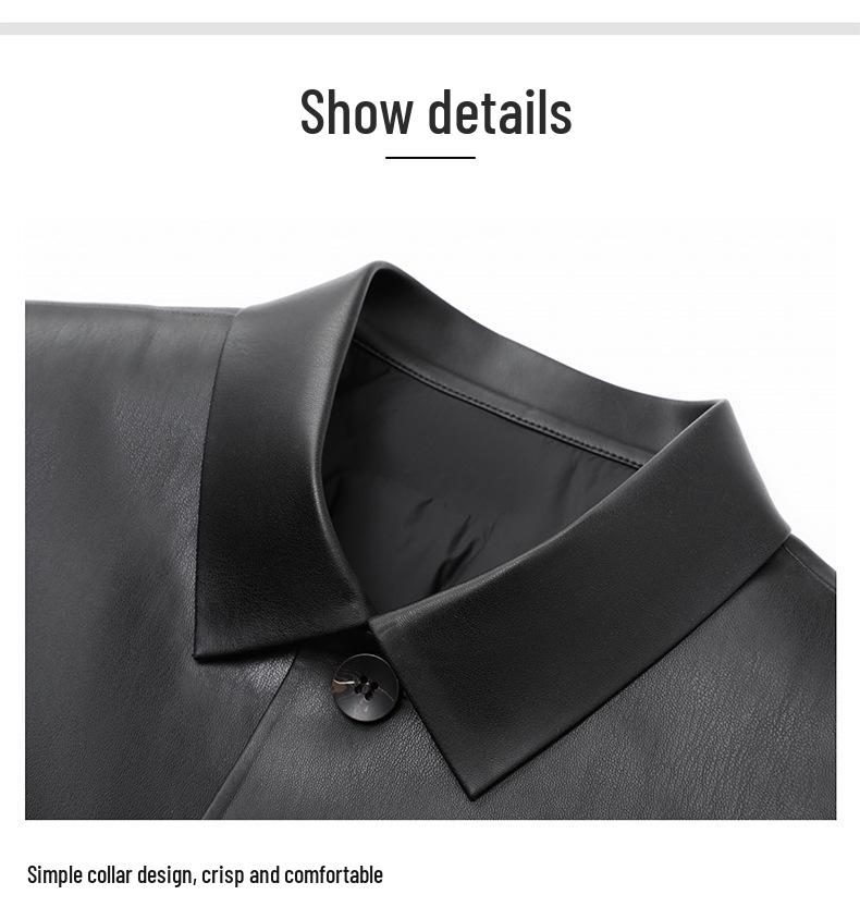 Men's Black Business Casual Leather Jacket with Down Liner for Autumn/Winter.
