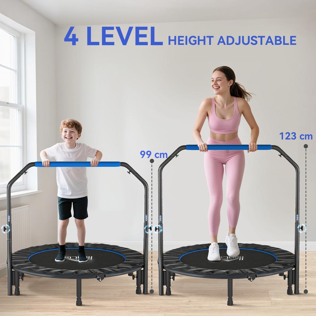 48 Foldable Mini Fitness Trampoline With Adjustable Foam Handle Blue