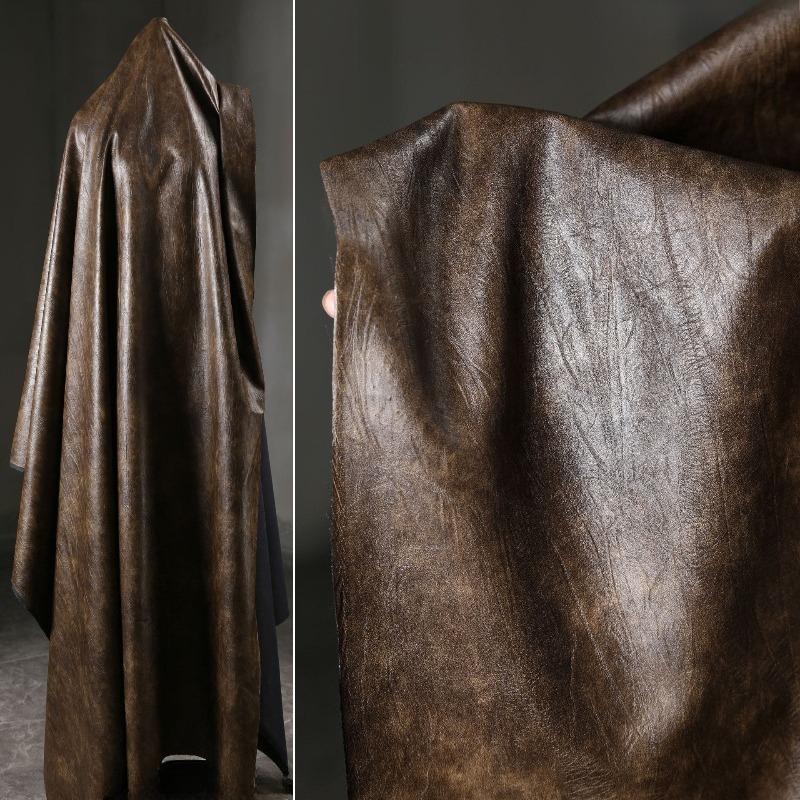 Vintage Distressed PU Leather Fabric Thicken Wrinkled Textured for Diy Sewing Bag Clothing DIY Fashion Designer Material Cloth