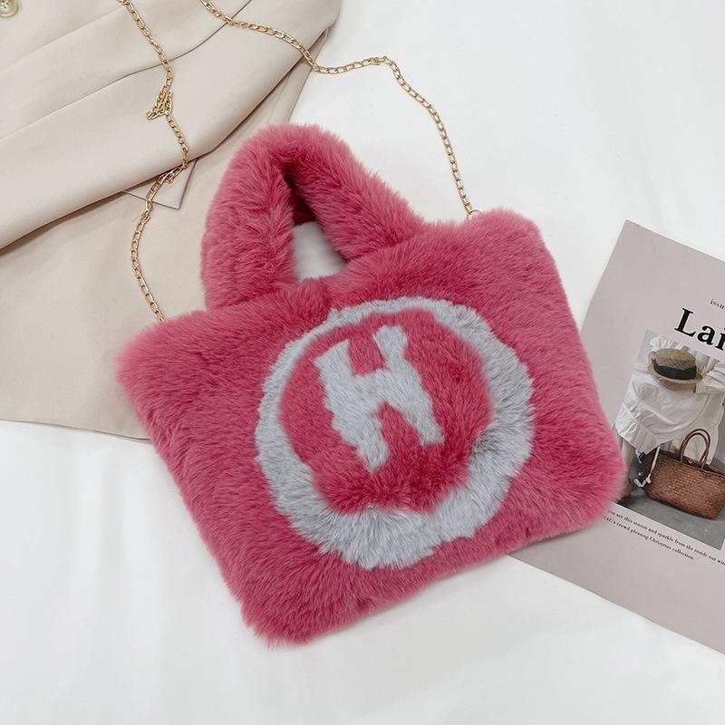 New messenger thickened hairy women's bag fashionable letter trendy handbag trendy simple chain messenger bag