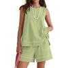 Women's two-piece shorts set Summer round neck sleeveless vest drawstring elastic waist shorts with pockets
