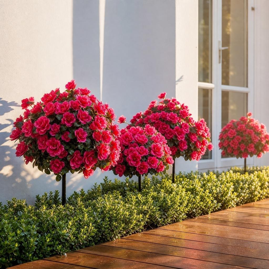 Artificial Azalea Flower Garden Stake Silk Floral Arrangement Decorative Plant for Outdoor Indoor Yard Patio Landscape Decoration