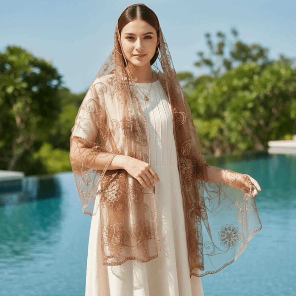 Breathable Sheer Shawl Lightweight Mesh Stole Neck Wrap Floral Headwrap  Daily Outfit