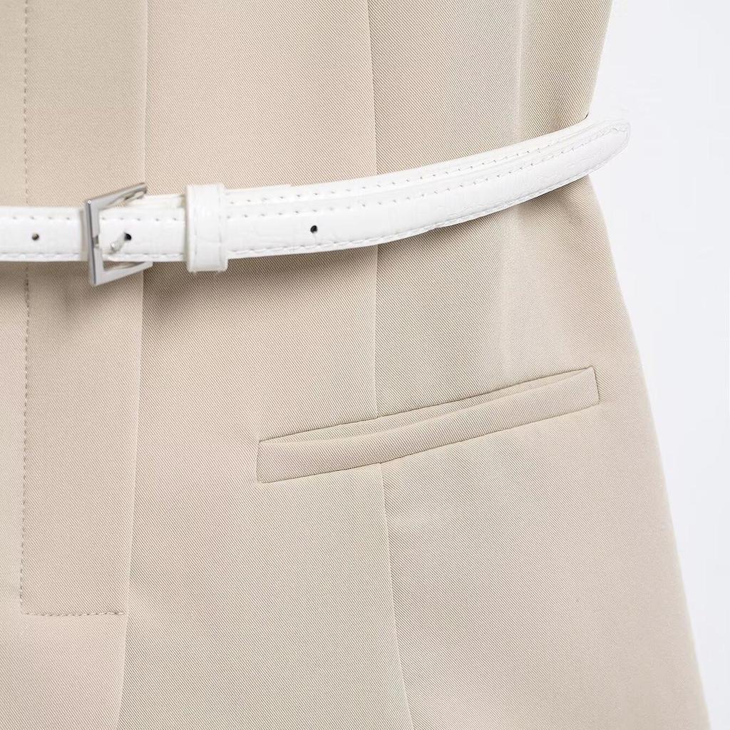 2025 Spring Women's Slim Fit Belted Round Neck Casual Dress