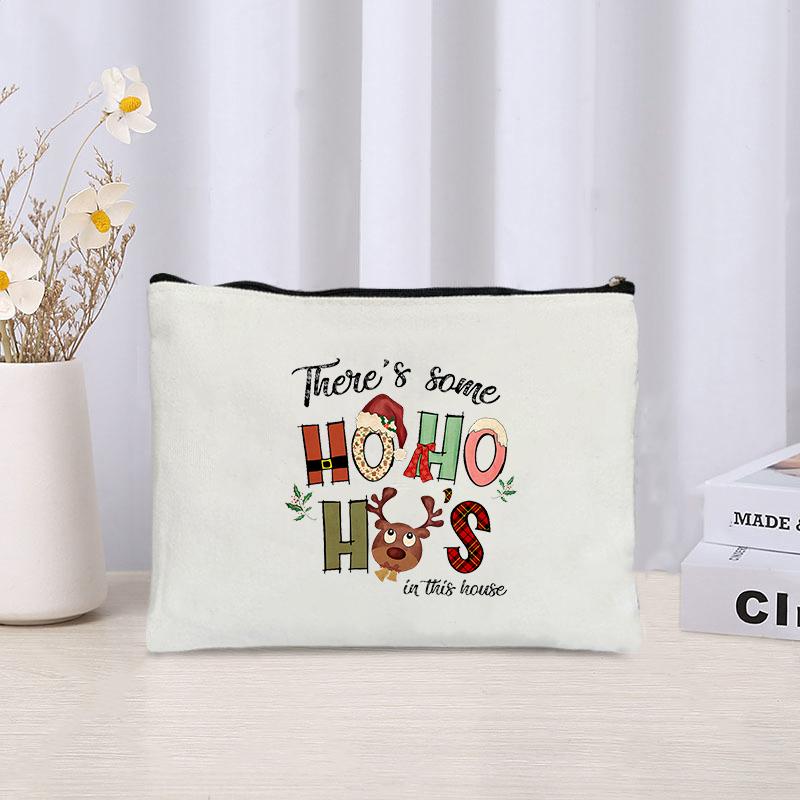 

Ho Christmas Santa Cosmetic Bag Organizer Canvas Pouch Office Supplies Storage Pencil Case Makeup Bags Zipper Wallet Xmas Gift