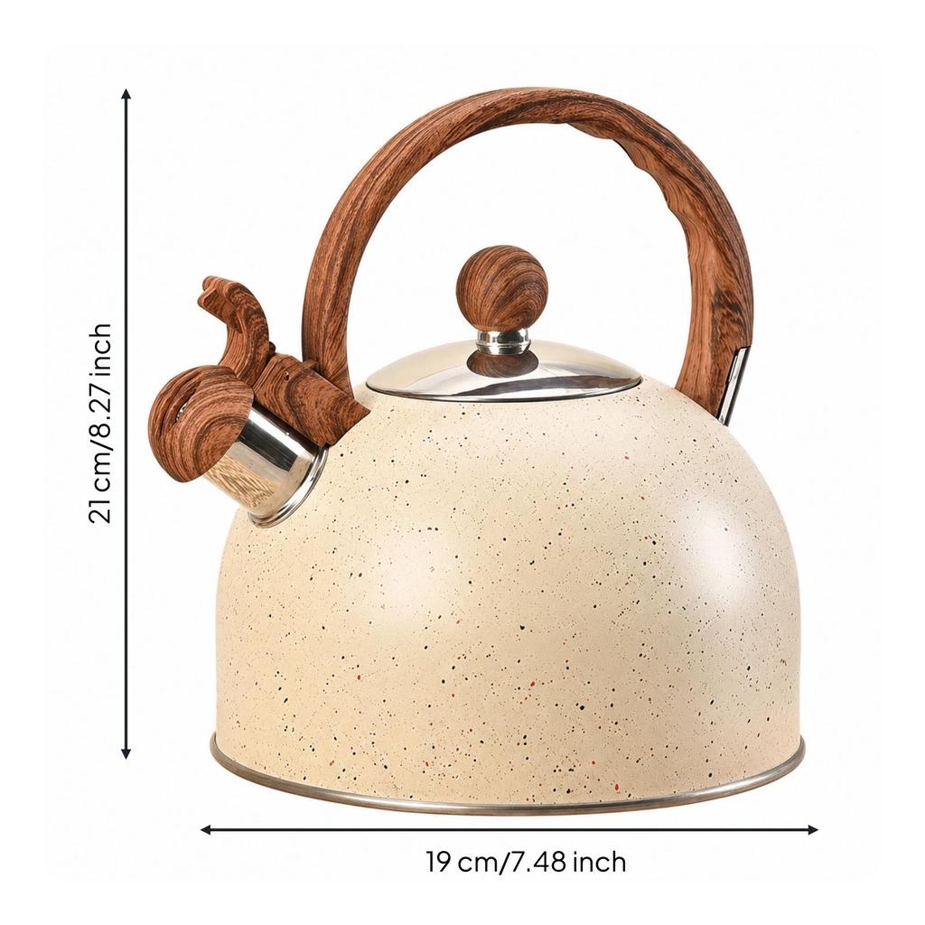 Whistling Tea Kettle with Wood-Grain Handle Cool-Touch Stovetop Teapot Loud
