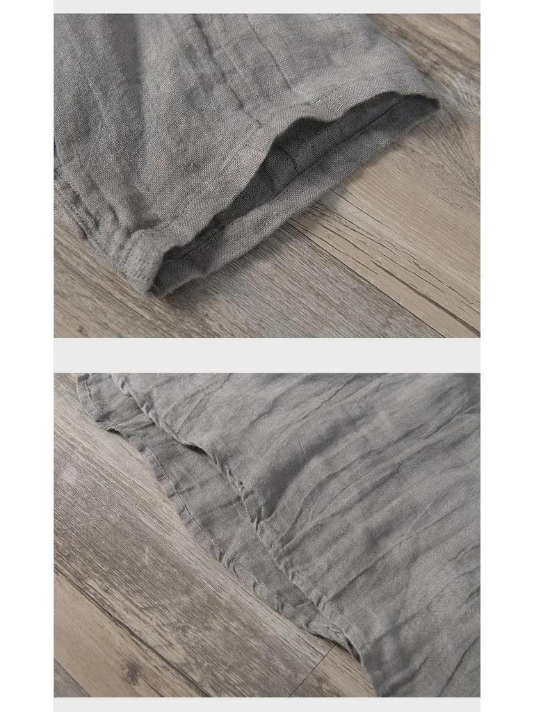 Men's Retro Summer Linen V-Neck T-Shirt - Short-Sleeve, Stand-Up Collar, Breathable & Lightweight